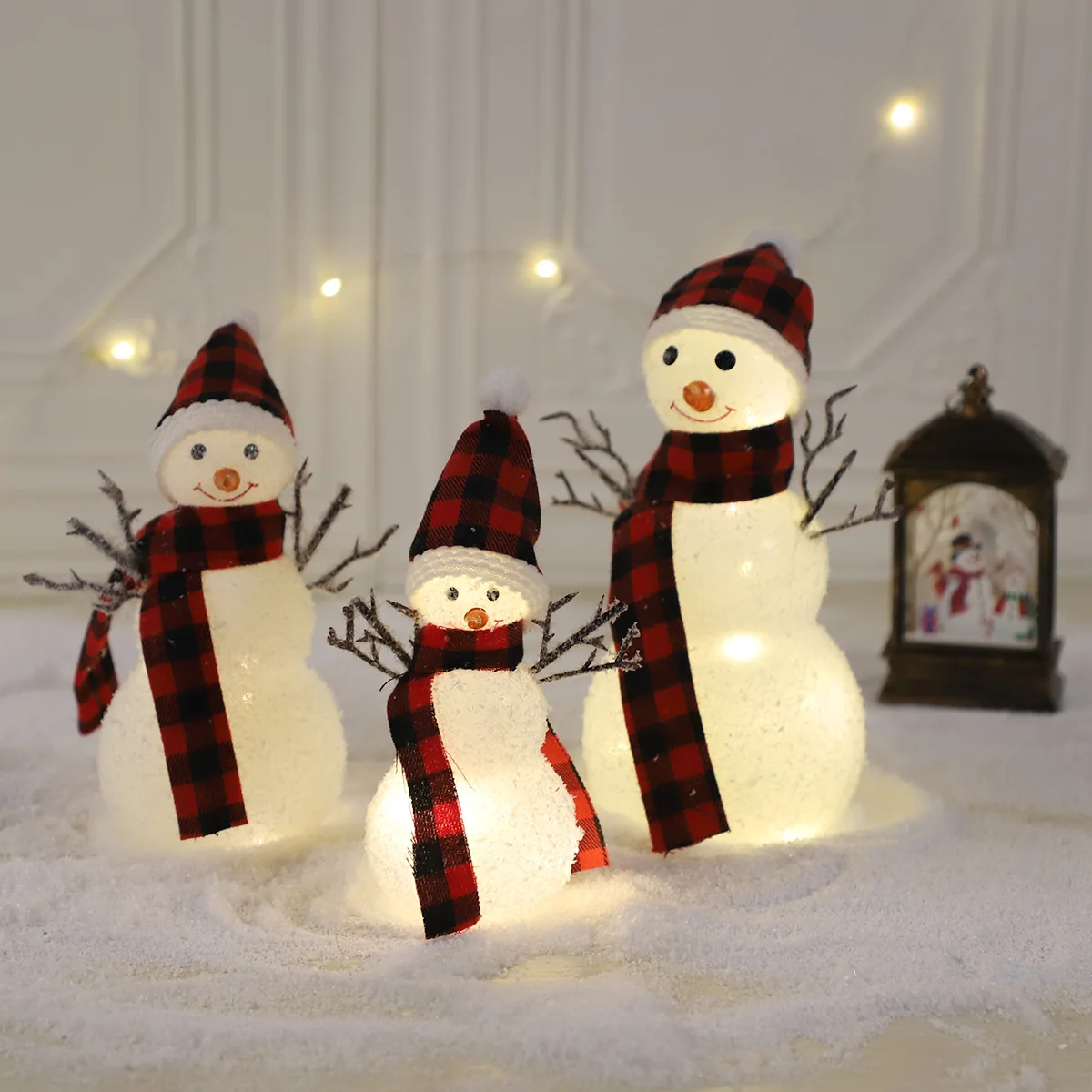 Small led light pre-lit up sliver glass christmas xmas snowman figurine decoration ornaments for christmas new year home decor manufacture