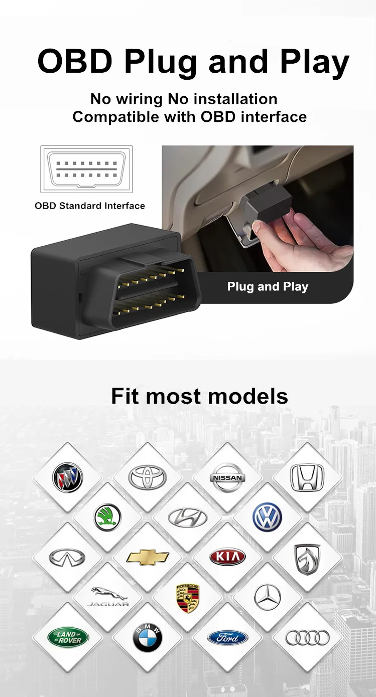 OBD Tracking Device Auto OBDII SIM Card Online Free Platform No Monthly Fee 4G GPS Tracker