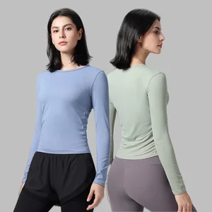 Tight-Fitting Sports Long-Sleeved Slimming Sports Top Breathable Casual Yoga Wear for Fitness Elastic Comfortable Nude Yoga Top