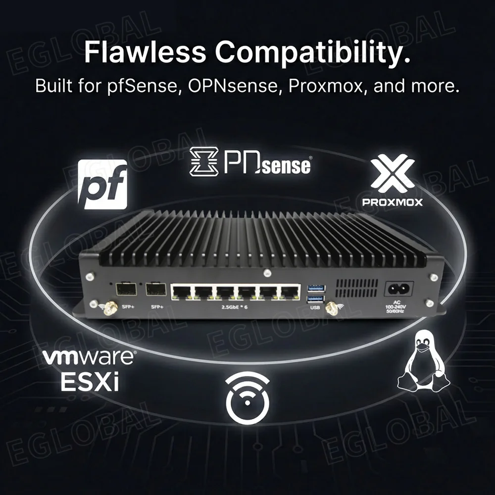 EGLOBAL Fanless Mini PC Firewall Intel Core I3 6*2.5GbE 2*SFP DDR5 4800MHz OPNsense VPN Network(图18) EGLOBAL Fanless Mini PC Firewall Intel Core I3 6*2.5GbE 2*SFP DDR5 4800MHz OPNsense VPN Network(图18)
