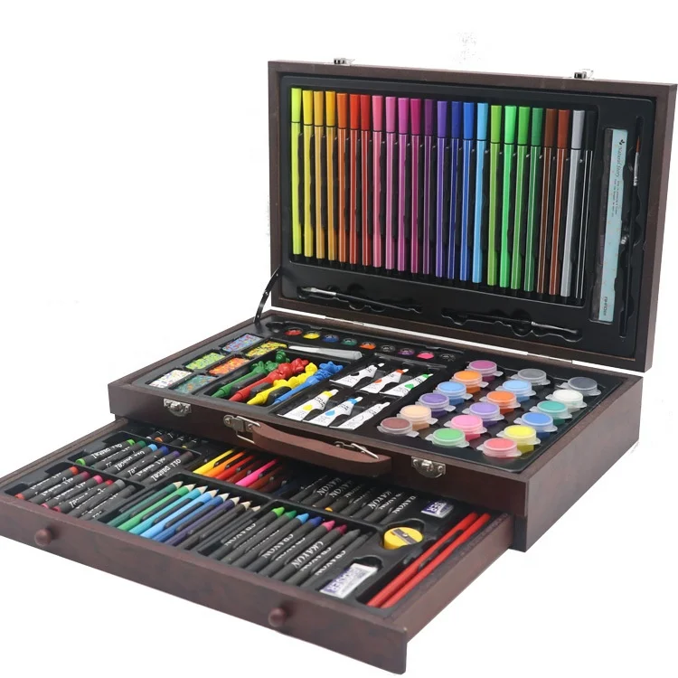 142 Pieces of Wooden Box Children's Drawing Tool Set Oil Pastel Crayon –  AOOKMIYA