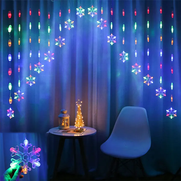 LED Christmas Curtain String Light Hanging Inverted V Snowflake Star Lamp Lantern Christmas Home Decoration Ornament Party