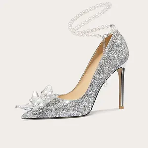 Women's Crystal Stiletto Wedding Shoes Pointed Rhinestone High Slip-On for Bridesmaids Cinderella Inspired Outfits