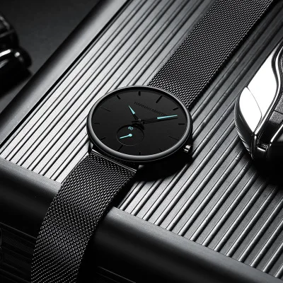 Hannah Martin 100 Fashion Simple Small Dial Watch Mens Waterproof Mesh  Stainless Steel Men Watches New Luxury Quartz Wristwatch