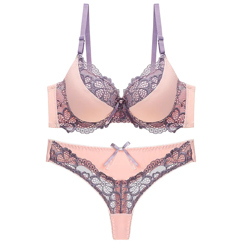 Thong Bra Set Push up Lace Hollow Out Brassiere Bra and Panty Set Underwear Femme Panties Lingerie