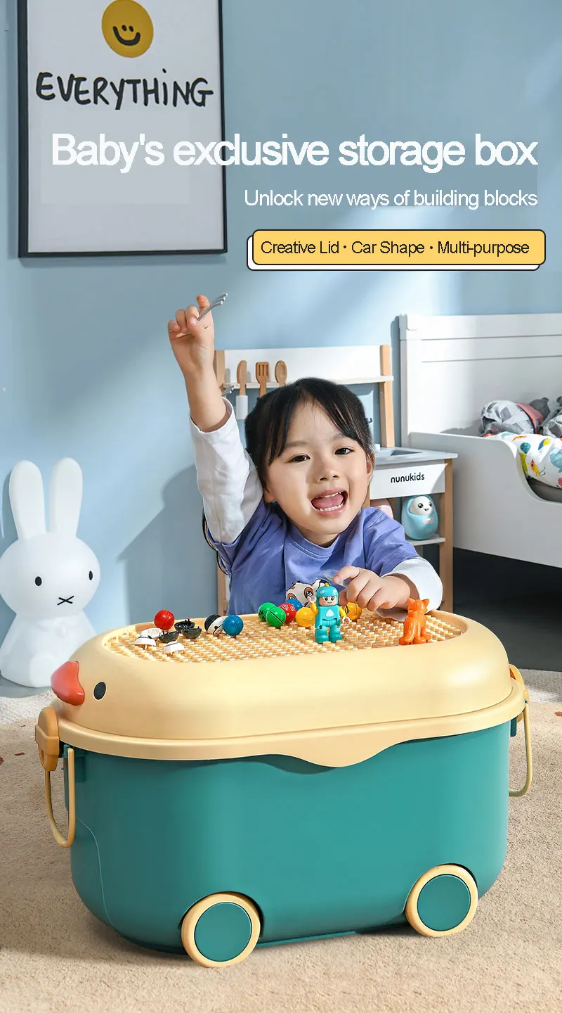 Cute Kids Storage Box Toys Books Storage Chest Cartoon Plastic Storage Container With Wheels