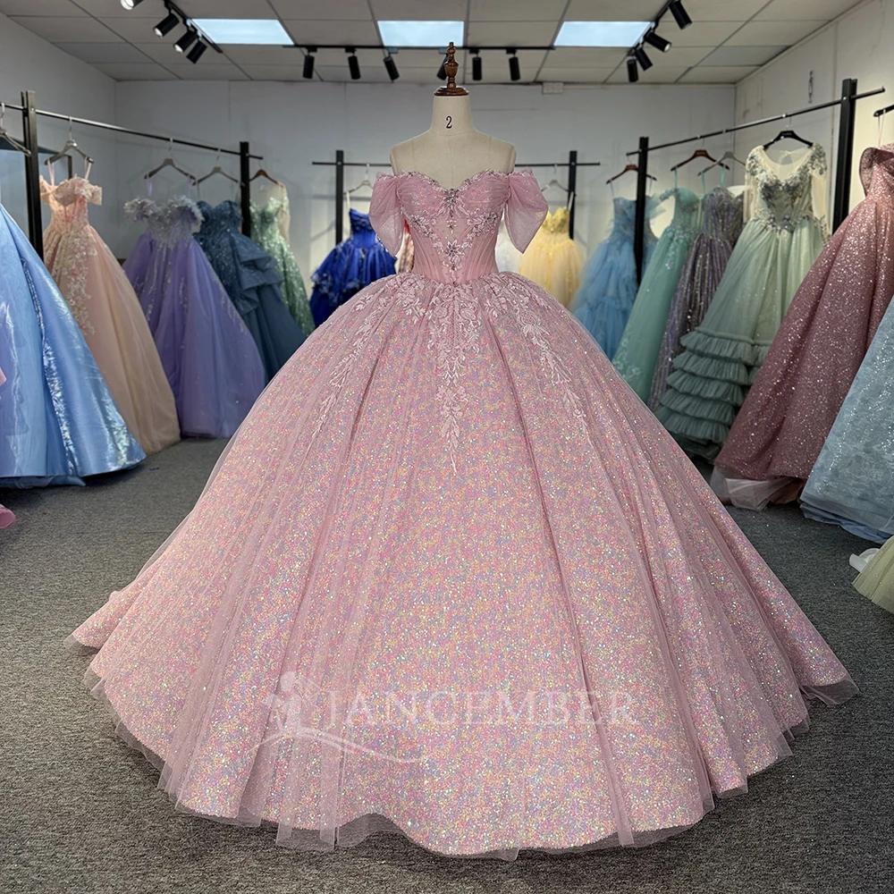 Sparkly Pink Princess Ball Gown Quinceanera Dresses Glitter Sequined Beaded Sweet 15 16 Prom Dress Dy6882 Sparkly Pink Princess Ball Gown Quinceanera Dresses Glitter Sequined Beaded Sweet 15 16 Prom Dress Dy6882