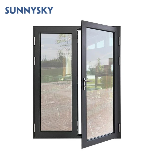 Sunnysky Fancy Cheap Security Double Glass Hurricane Proof Impact Black Color Swing Door for Residential Projects