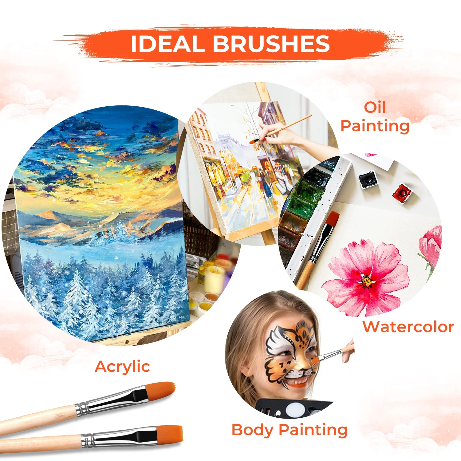 24PCS Nylon Wool Brush High Quality Wood Large Paint Brush Kit Gouache Acrylic Painting Brush Pen Set with Bag