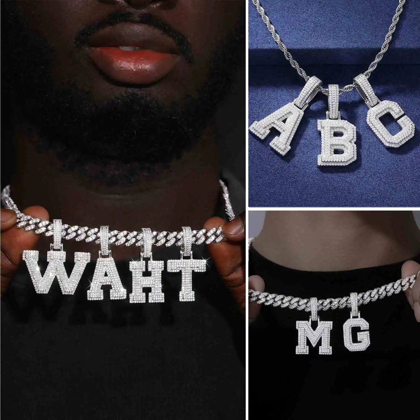 Wholesale Pass Diamond Tester Moissanite A-Z Initial Pendant 925 Sterling  Silver Iced Out Jewelry Hip Hop Letter Pendant for Men