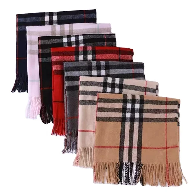 Wholesale Custom Print logo Plaid Soft Men Woman Pashima Winter Shawl Imitation Pashmina Cashmere Scarf for Women Winter