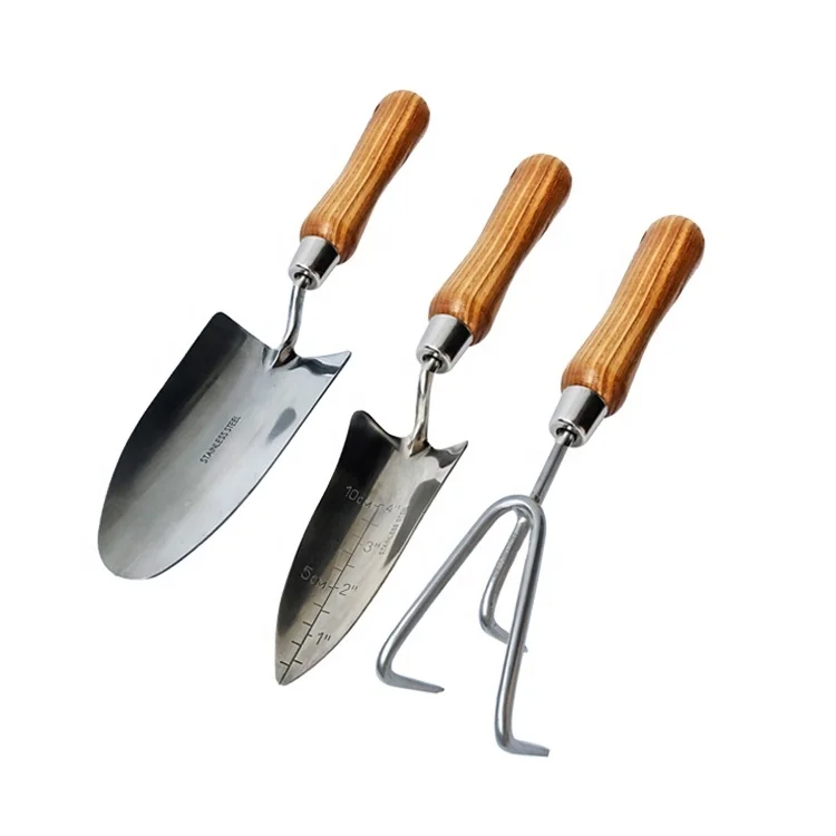 Набор профессиональных садовых инструментов из нержавеющей стали с деревянной ручкой
