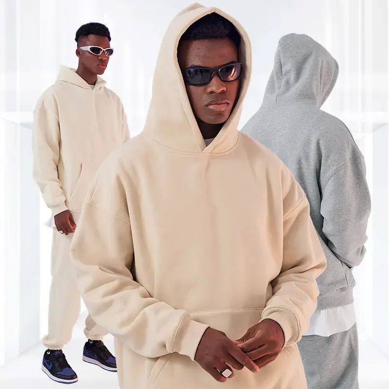 Streetwear Men's Clothing 100% Cotton Blank Thick Fleece Heavyweight Oversized Fit Custom Print logo Men's Hoodies&sweatshirt