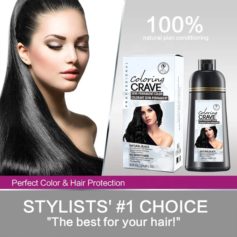 OEM ODM 3 in 1 Instant 500ml Bottle Japanese White Hair Black Color Cream Dark Brown Hair Dye Shampoo