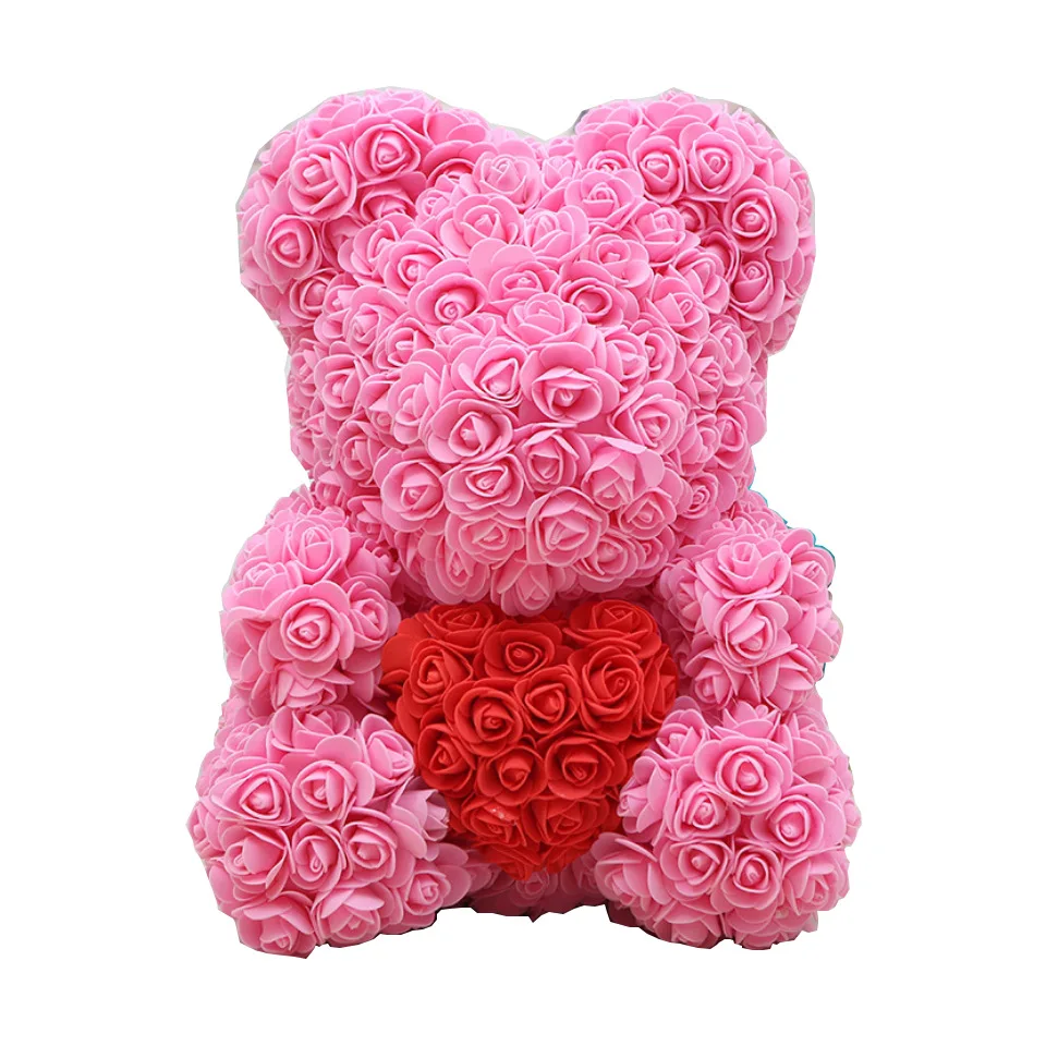 pink rose bear with heart