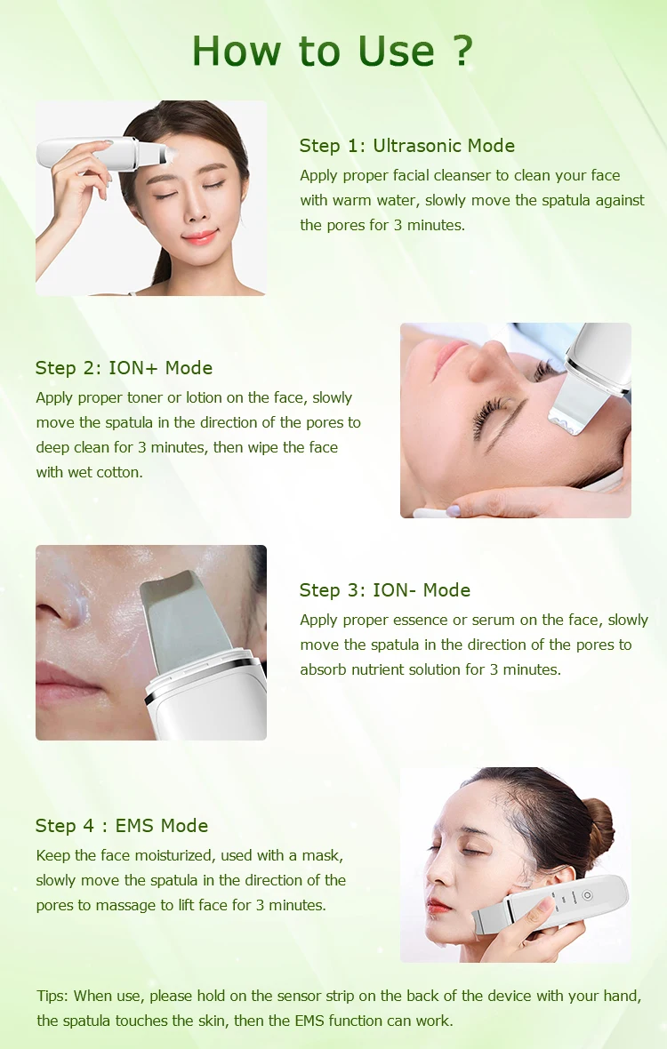 Ultrasonic Ion Therapy Face Skin Scrubber Facial Cleaner Cleansing ...