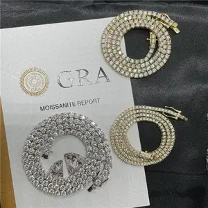 Custom Logo 5mm 925 Sterling Silver Vvs Moissanite Tennis Chain Bracelet Necklace Jewelry for Men Women