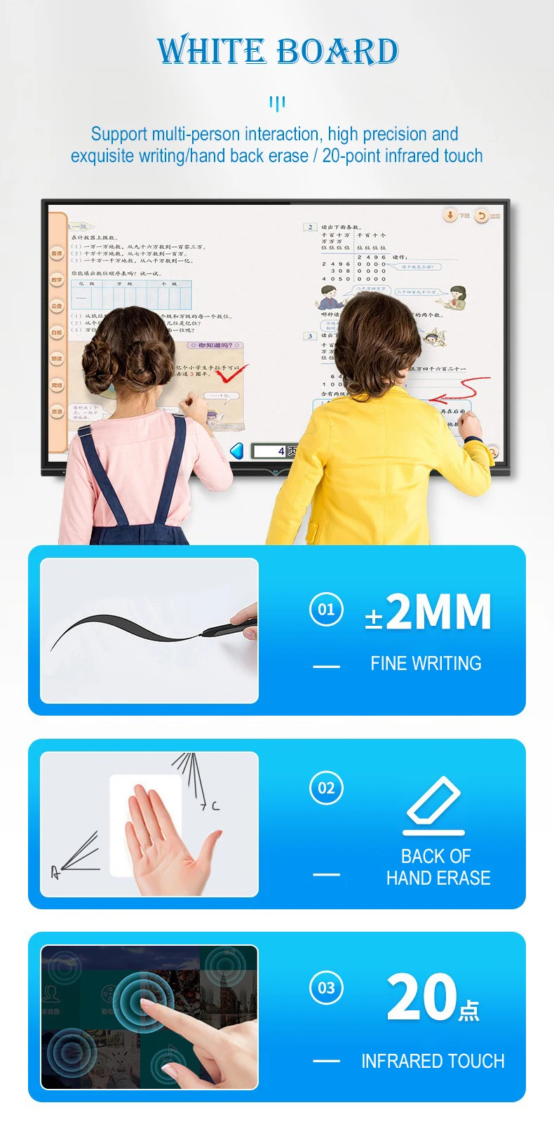 Electric Writing Whiteboards Infrared Panels Digital Touch Screen Smart