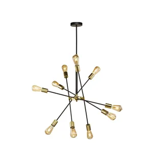 Vintage Industrial Deco Waycross 10-Light Brass Sputnik Linear Kitchen Chandelier Pendant Warm White Middle Sized for Home Use