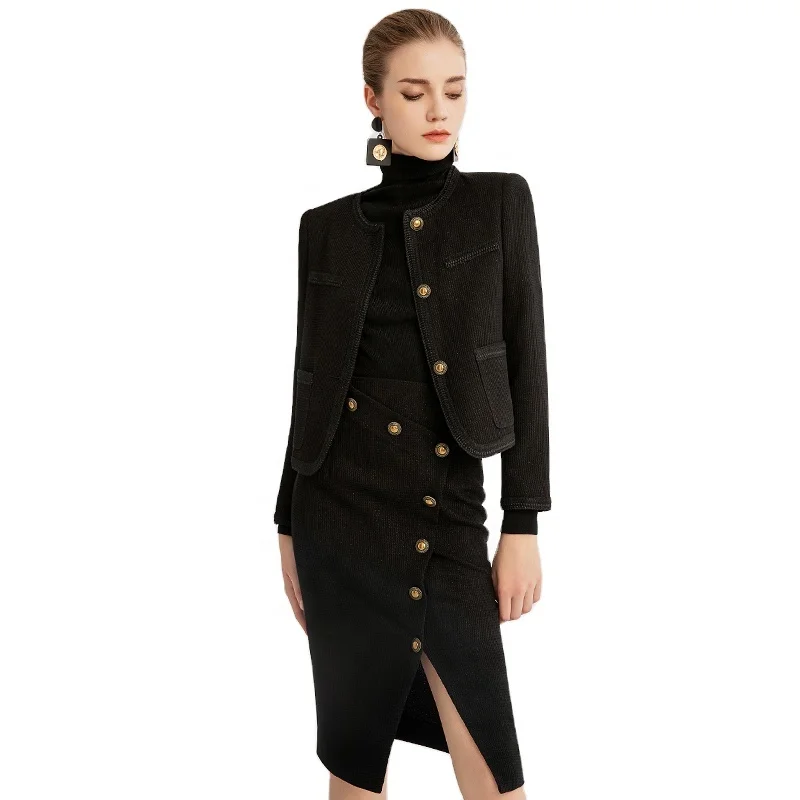2024 New Product Korean Style Autumn and Winter High End Elegant Business Debutante Tweed Two-piece Dress Suit for Women