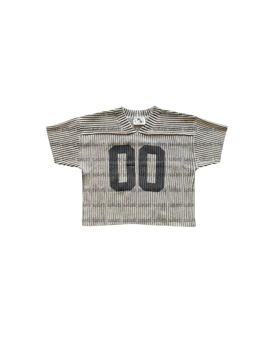 Custom Cropped T Shirt Printed Knitted Cotton Boxy Fit V Neck Acid Wash Heavy Faded Vintage Retro Sports Jersey T-shirt for Men gallery 3