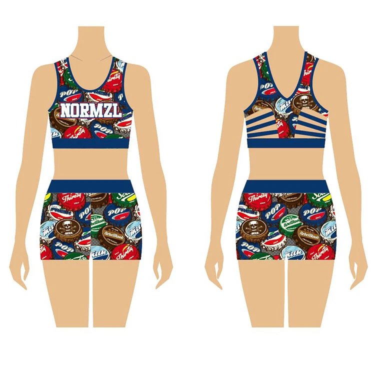 Comfortable Sublimation Compression Cheer Bras and Shorts Cheap Girls Cheerleading Practice Wear