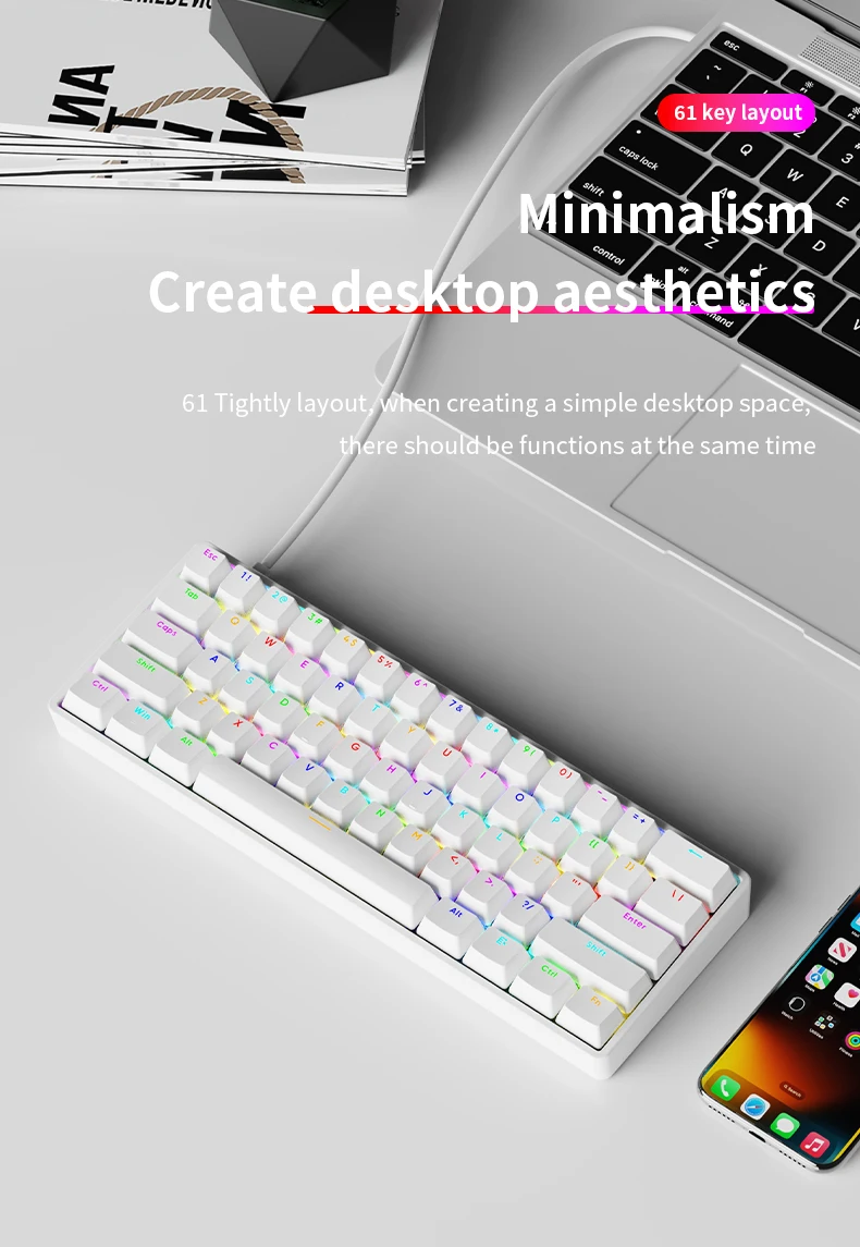 AK61 60% Wired USB Type-C Mechanical Keyboard RGB 61 Keys
