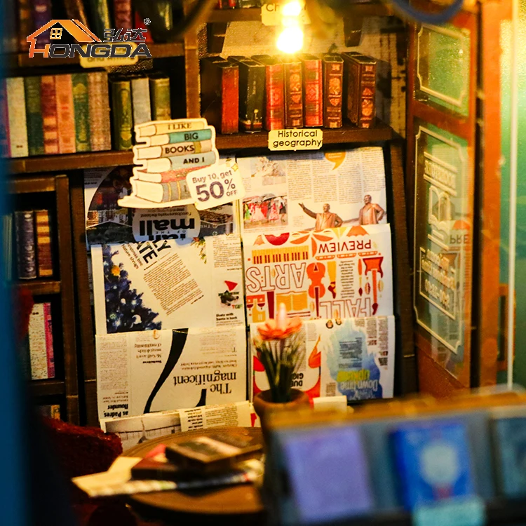 Hongda Custom Design M2314 Soul Bookstore Diy Book Nook 3d Wooden Miniature Book Nooks Kit With Light