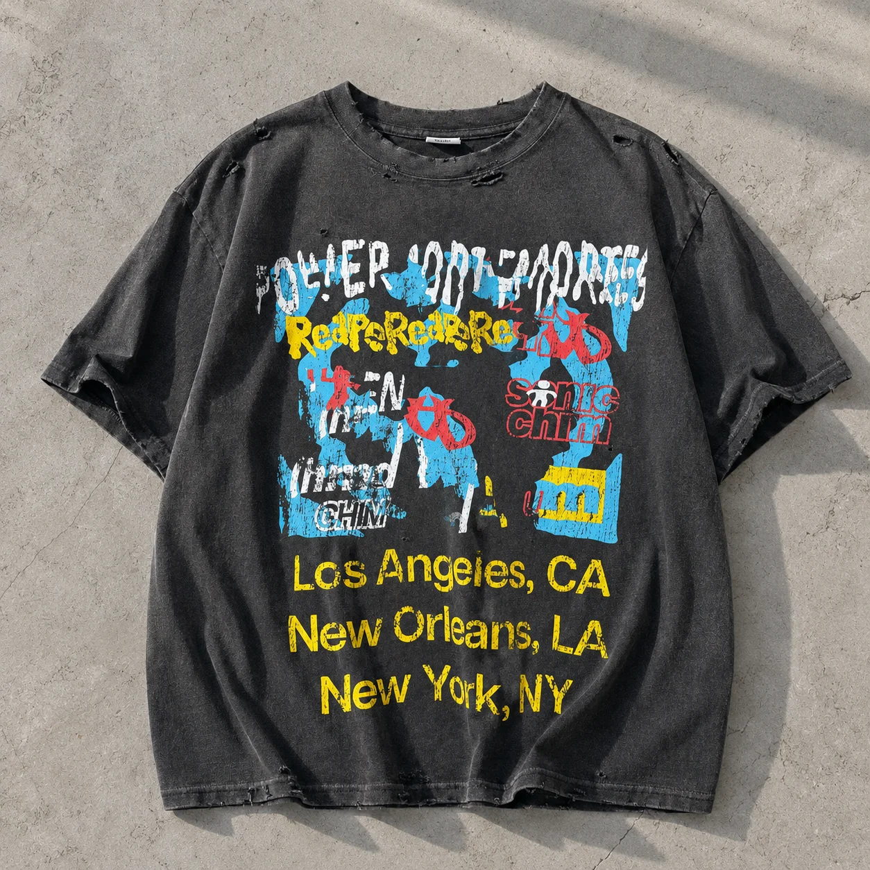 Men Custom Regular Fit Summer Boxy T Shirt 260Gsm Screen Printing Graphic Oversize Acid Wash Distressed Short Sleeve Tee