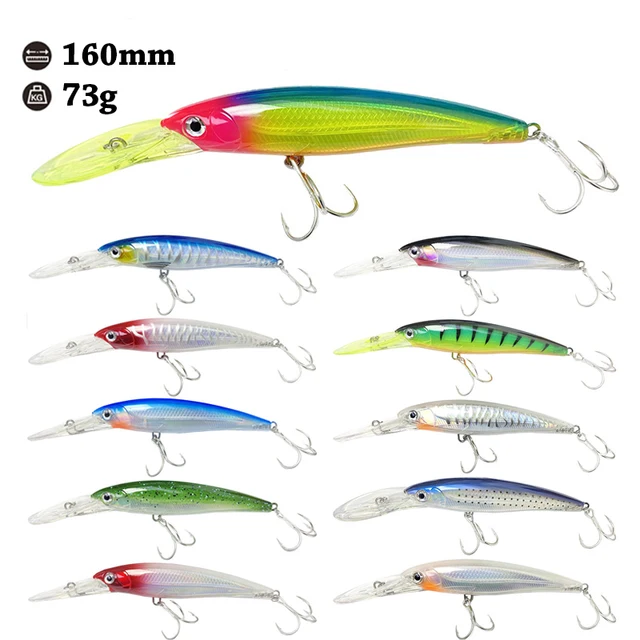 160mm/73g Deep Sea Diving Floating Minnow Lure Artificial Hard Swim Bait Bass Tuna Boat Trolling Fishing Lure