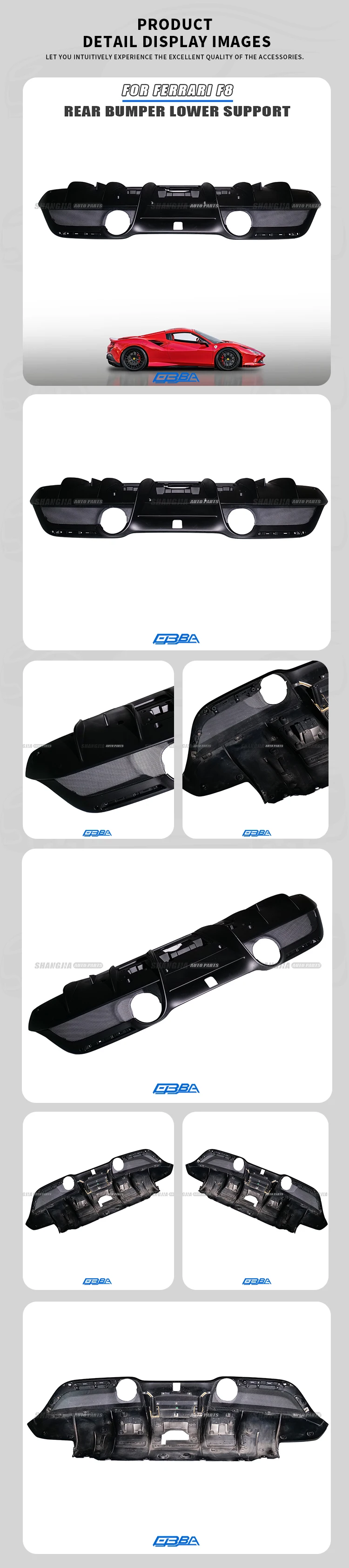 Hot Sale Original Material Rear Bumper Lower Support For Ferrari F8 Tributo Spider 877913 Car Parts Rear Bumper Lip Easy Install details