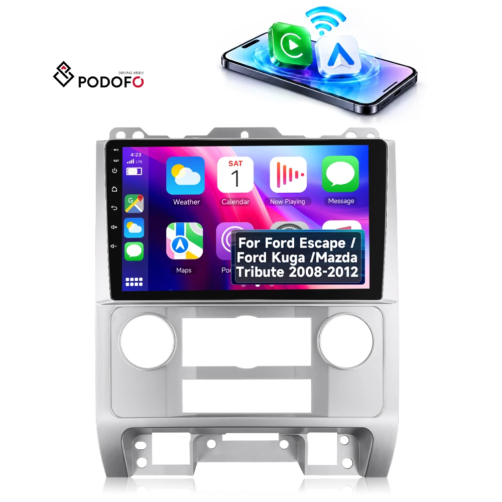 Podofo 9-inch Car Radio Wirelessly Carplay/Android Auto for Ford Escape /Kuga /Mazda Tribute 2008-2012 GPS/WiFi Supplier OEM/ODM A8536A4576/A8536