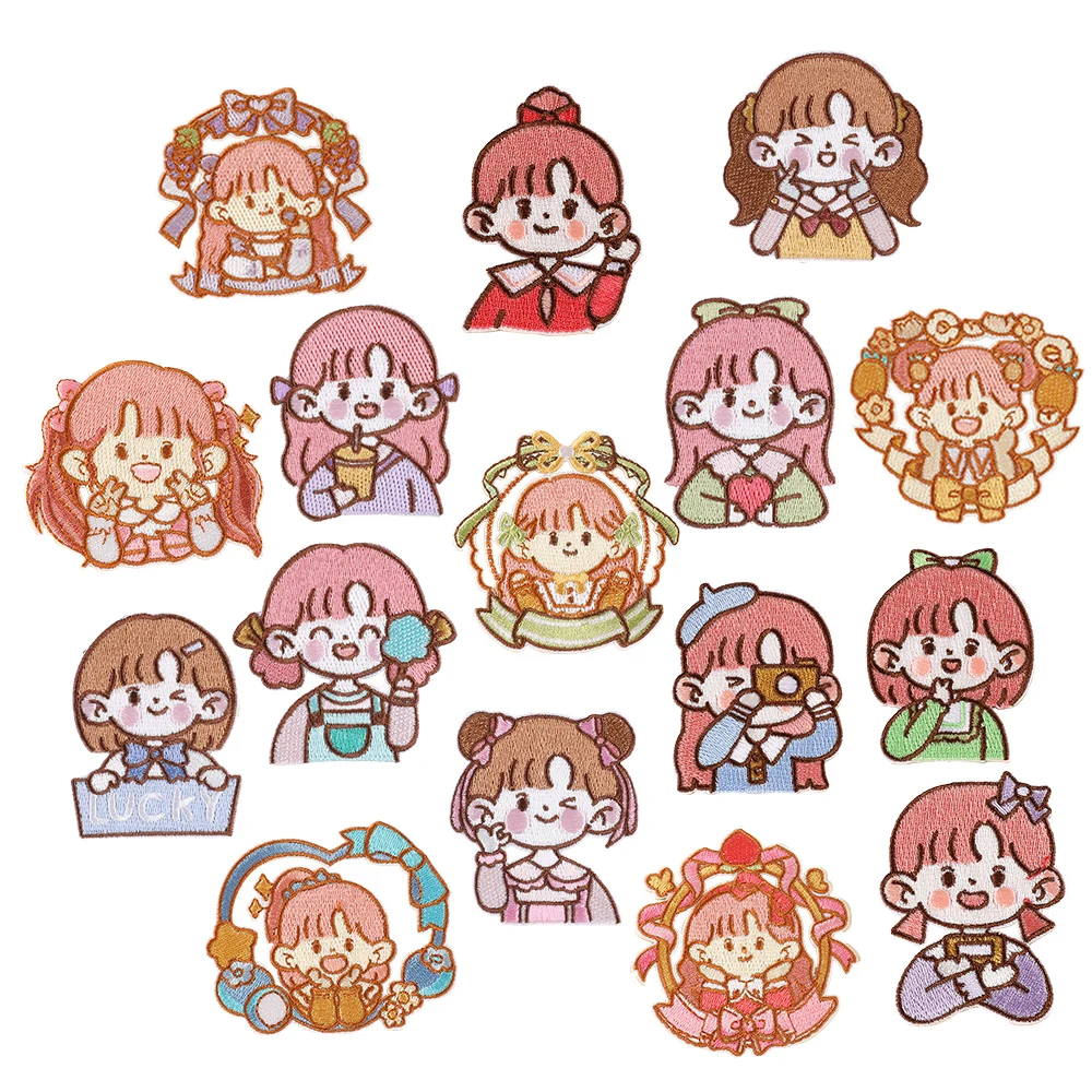 Lovely Custom Embroidered Patches Self Adhesive Girl Princess Stickers for Mobile case Jewelry Making