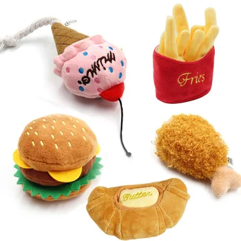 Fishprincess Eco-Friendly Pet Toy Durable Interactive Food Shaped Dog Tooth Cleaning Plush Squeaky Hamburg Style Chew Toy