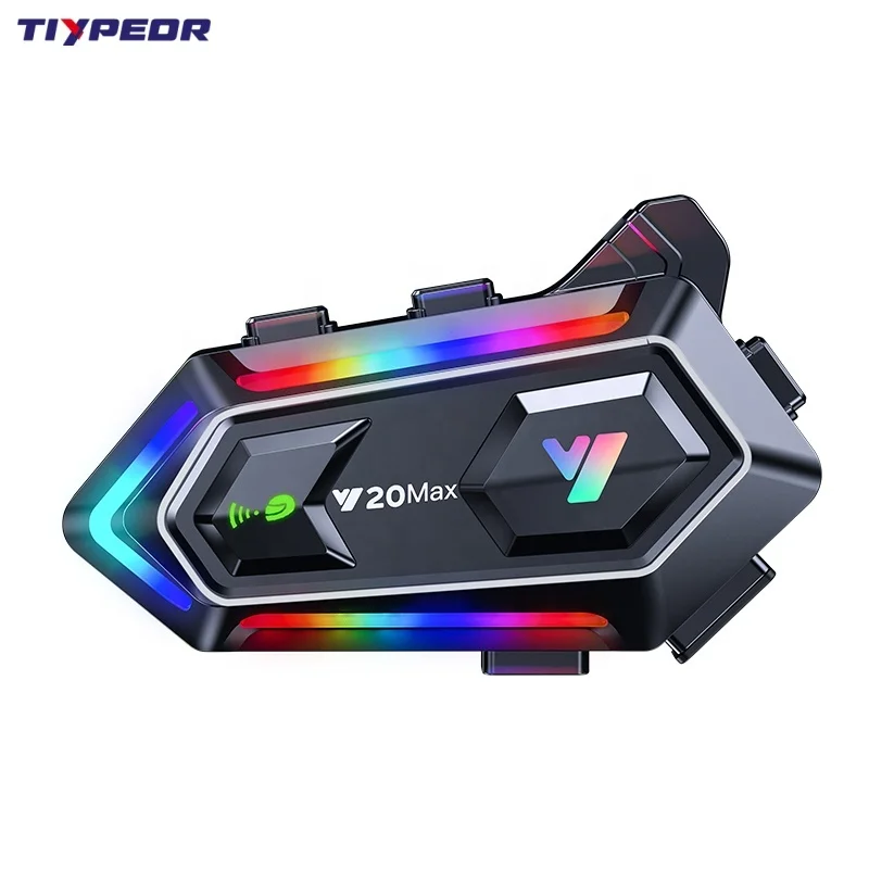 TIYPEOR Motorcycle Helmet BT Headset Intercom IPX6 Waterproof RGB Colorful Light With Mixing V5.3 Effect 1000mAh Battery