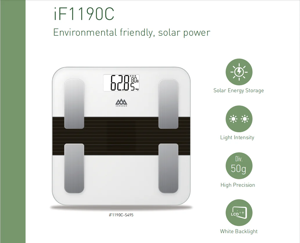 CAMRY Newest Product  Solar Energy Scale Big LCD Reading Environmental Friendly Solar Power Body Fat Measuring Scale