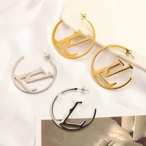 Hot Selling Fashion Brand 5cm 18k Gold Plated V Latest Style Aretes Designer Big Earrings