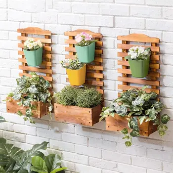 Home Decor Customized Handmade Solid Wood Flower Stand Wooden Hanging Planters Rack