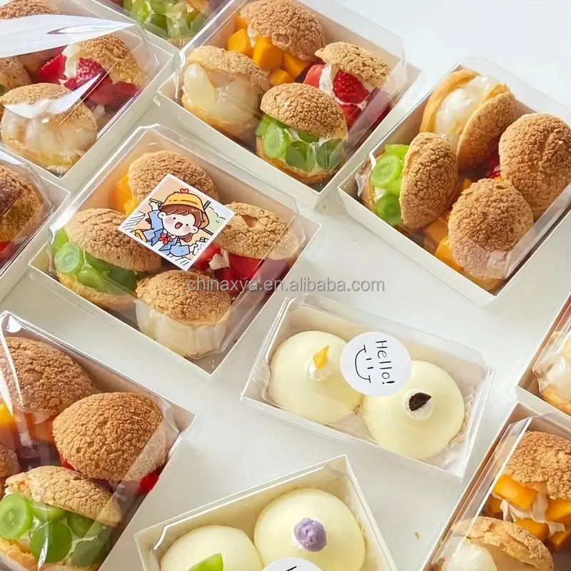 8x6 Large Disposable Bakery Boxes Square Paper Charcuterie Containers with Clear Lids for Salad Sandwich Take out Food details