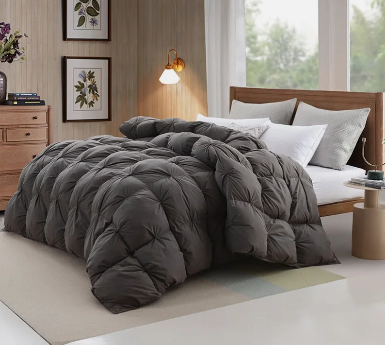 Grey Fluffy Down Feather Comforter
