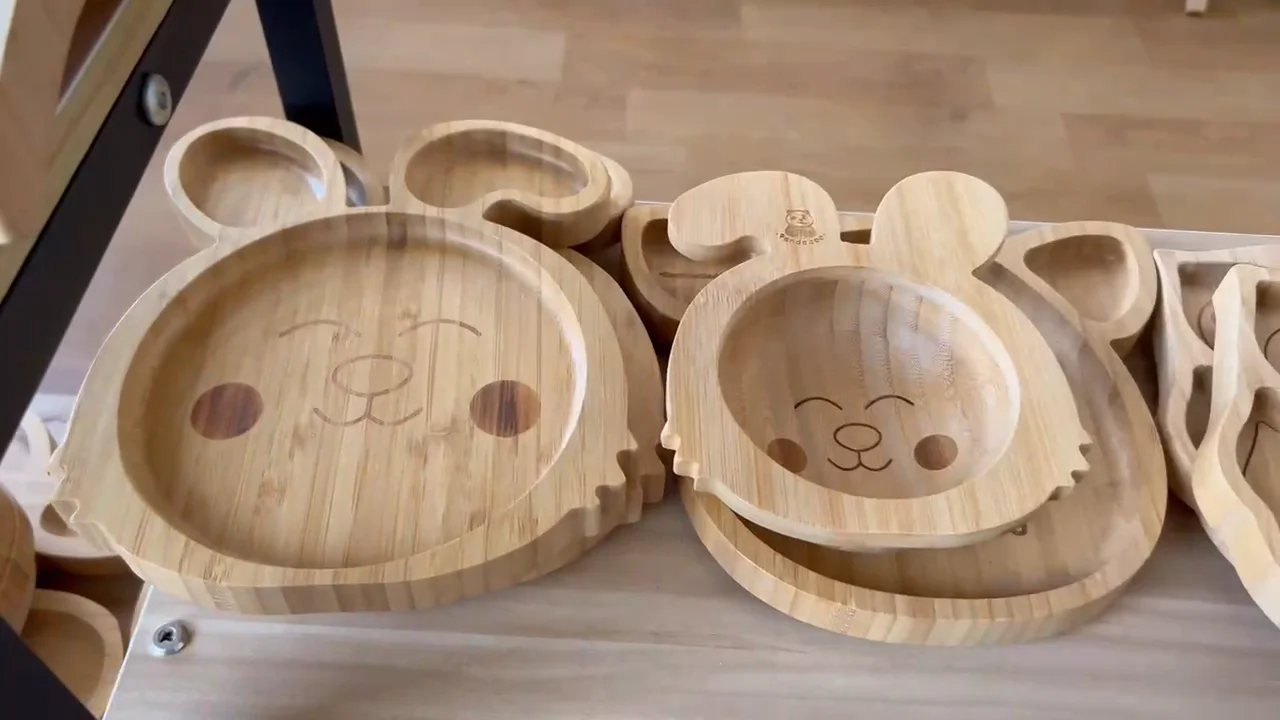 Custom Bamboo Weaning Baby Feeding Suction Plates Set Bamboo Round