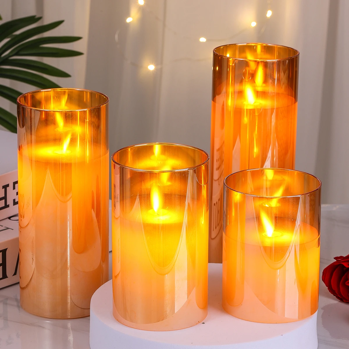 Grey glass paraffin wax cup wax flameless LED candle customizable glass color Christmas holiday decorative light home decoration