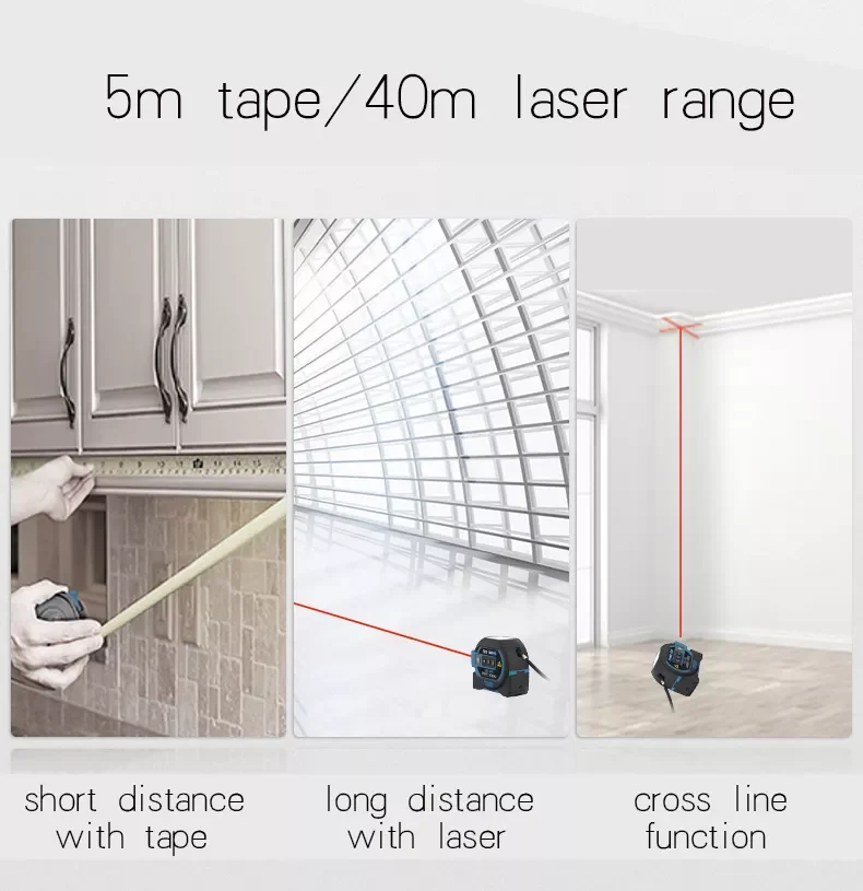Laser Distance Meter 3 in 1 with 5mTape 40m/60m Laser Measure & Laser Cross
