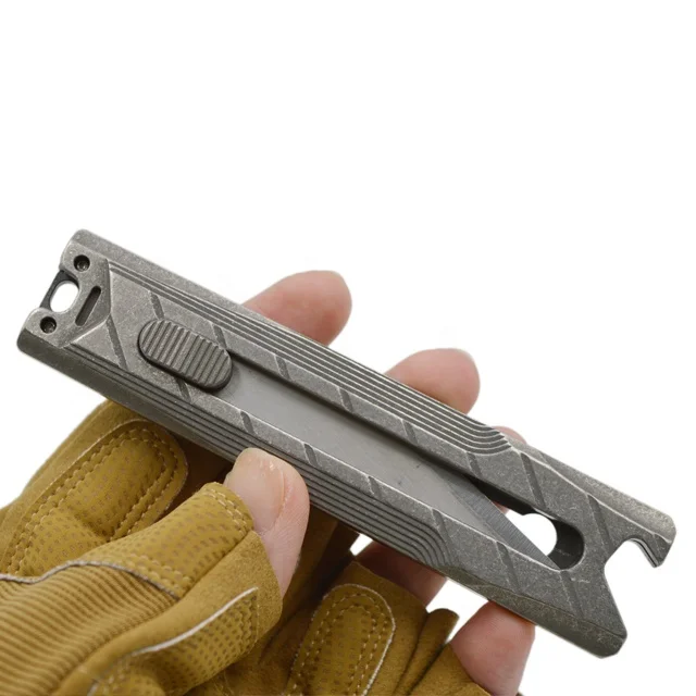 Anti-corrosion hand sliding titanium utility sliding pocket knife with knife belt clip