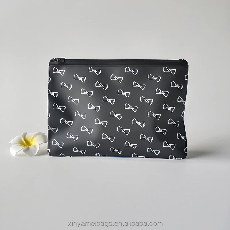 Custom Eva Silicone Black Zipper Bag Packaging Clothing Frosted Matte Black Clothing Zipper Bags With Shiny Metallic logo
