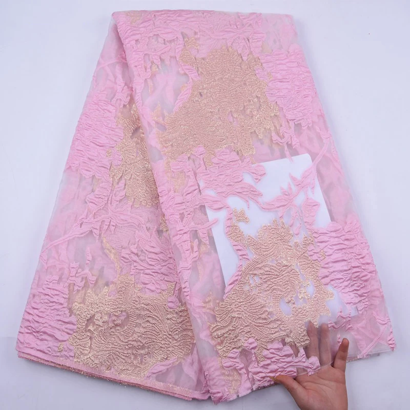 Jacquard Brocade Embroidered Floral Lace Fabric with Metallic Sheen on Sheer Mesh Base