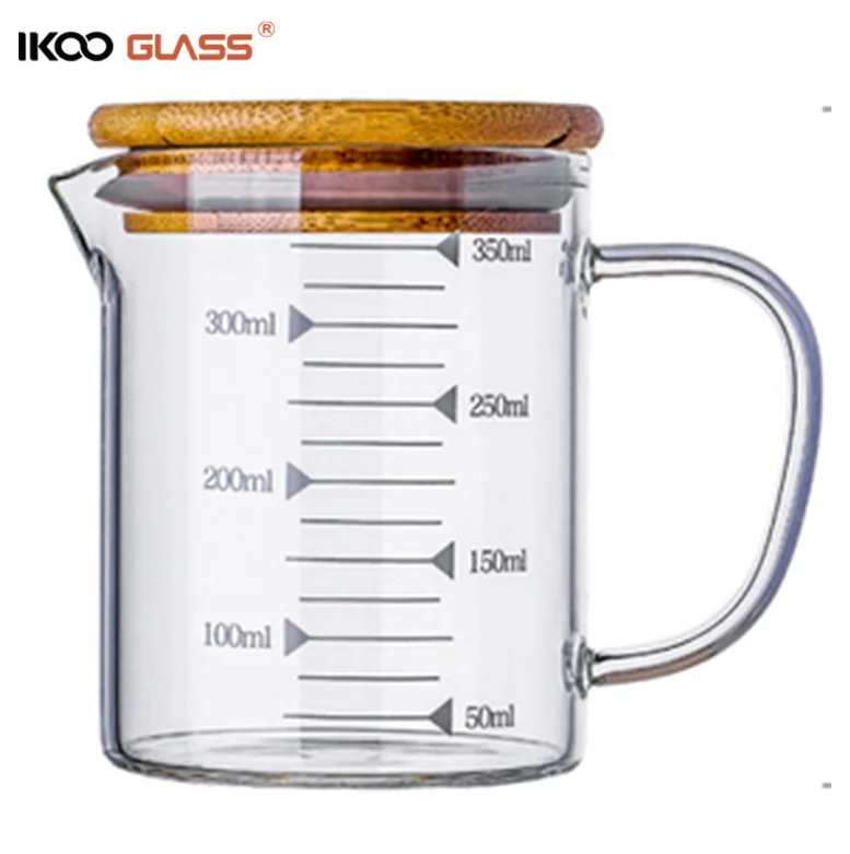 IKOOI heat resistant high borosilicate glass measuring cup sets with bamboo  lid