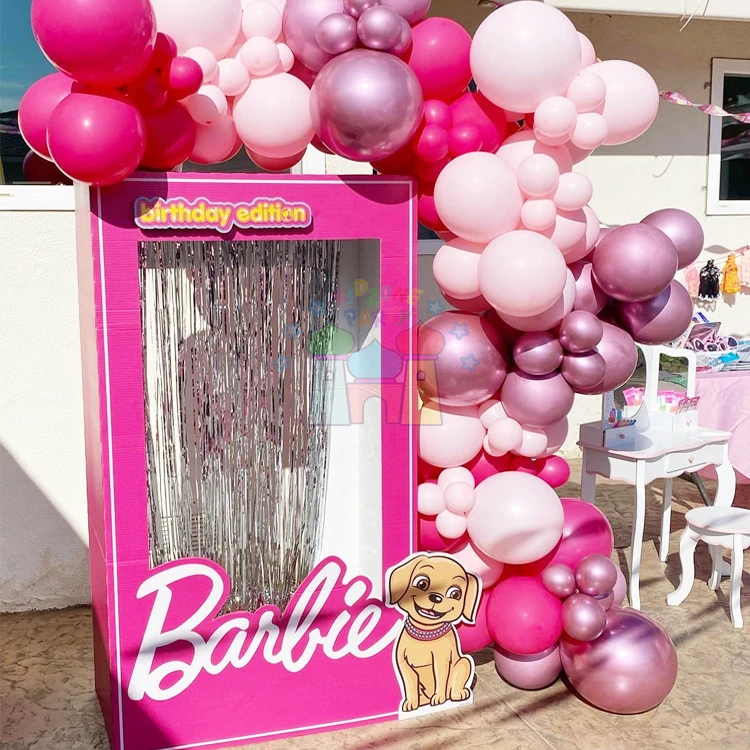 DIY birthday pink color balloon garland decoration photoshoot case custom party box frame