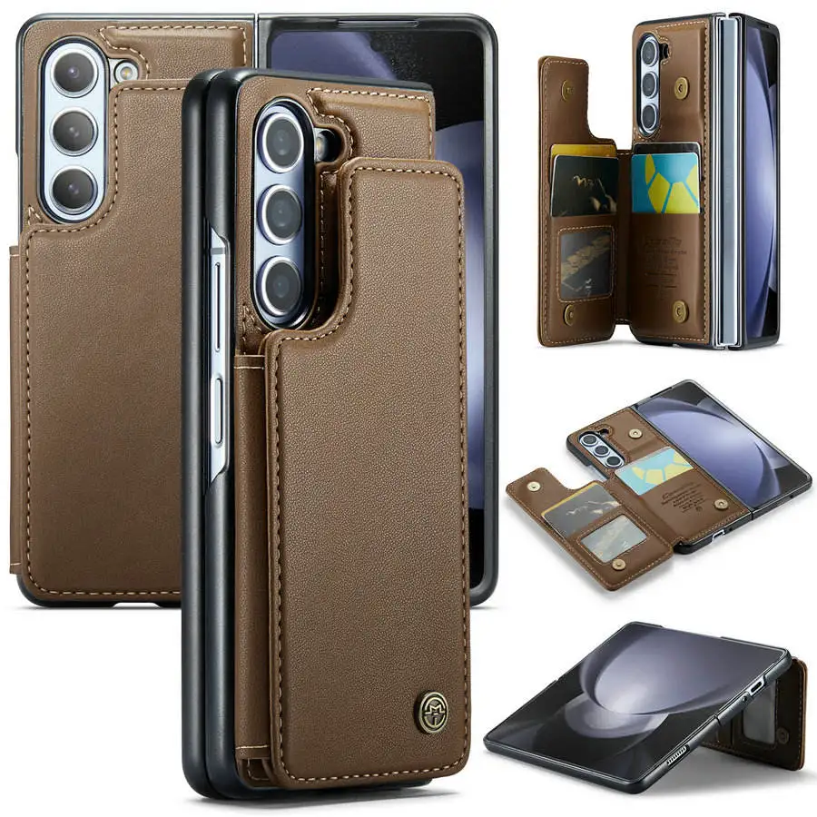 Genuine Leather Case for Samsung Galaxy Z Fold 5/4/3 Ultra Thin Magnetic Snap-On Cover with Kickstand