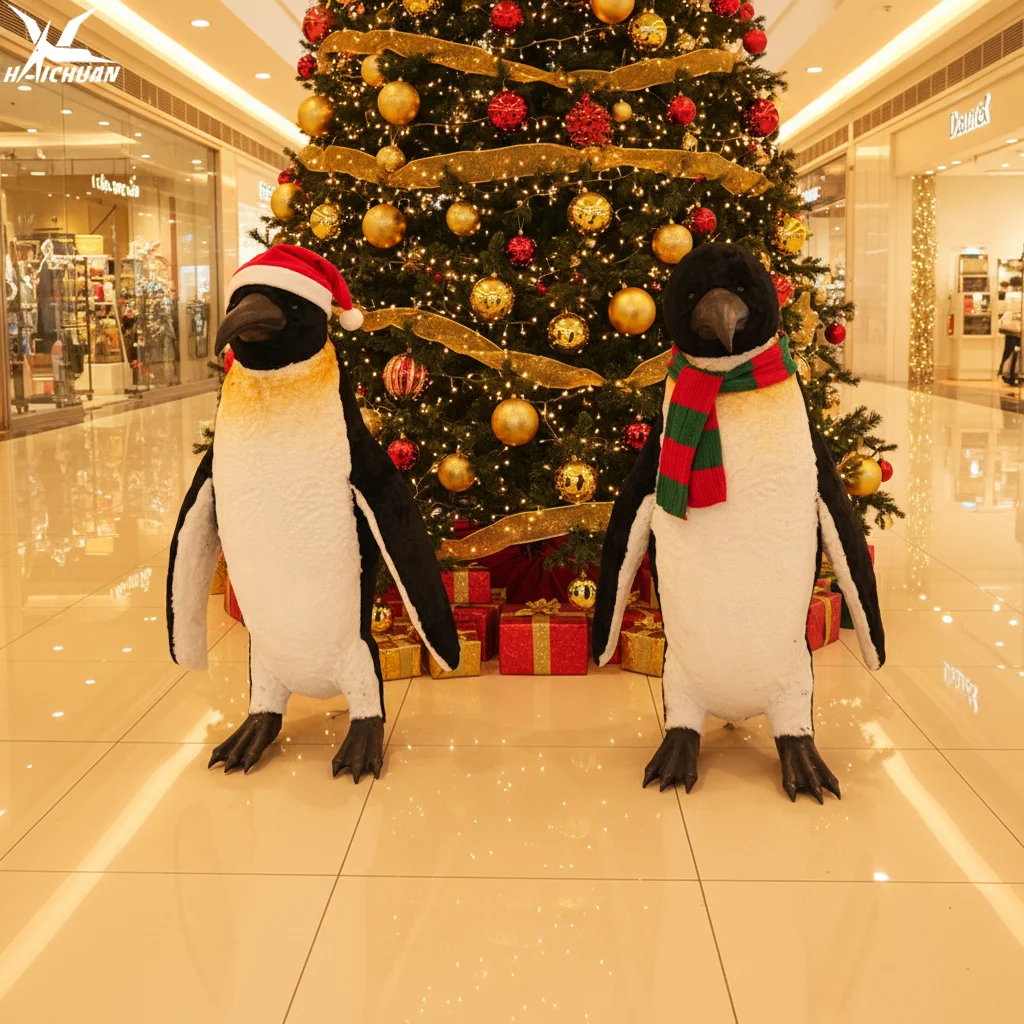 Handmade Likelife Animatronic Christmas Penguin Model Customizable Artificial Animal Fur for Indoor/Outdoor Public Commercial